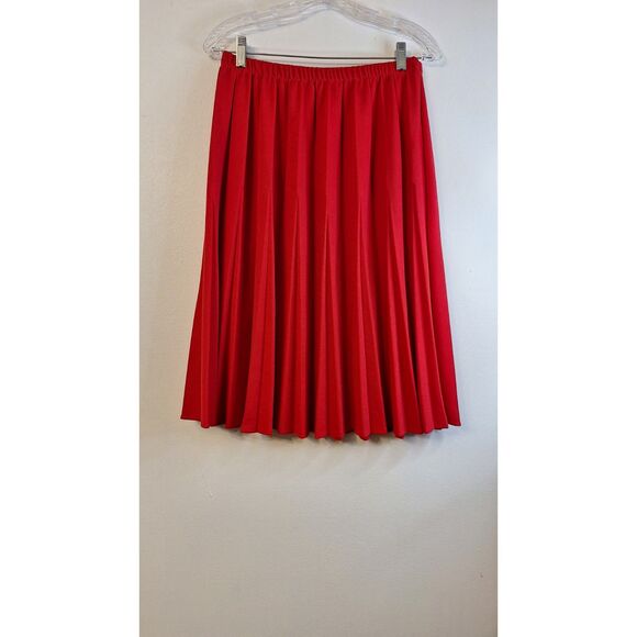 Vintage VICKI WAYNE'S 90'S Red Pleated Pull On Full Skater Skirt Flowy Women 8P - Picture 1 of 2